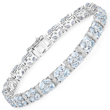 15.22 Carat Genuine Blue Topaz and White Topaz .925 Sterling Silver Bracelet